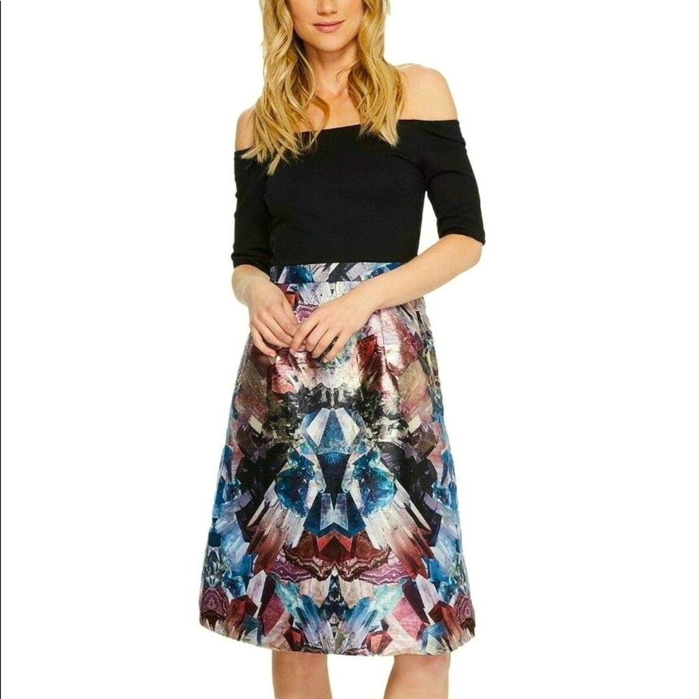 NWT TED BAKER LONDON KERIS MIRRORED MINERALS TULIP DRESS IN SIZE 3 (Size 8)